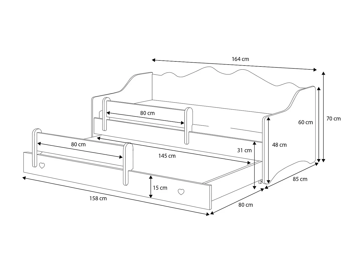 Cama dupla 160 x 80 com colchões e estrados incluídos Kobi Emma Pink
