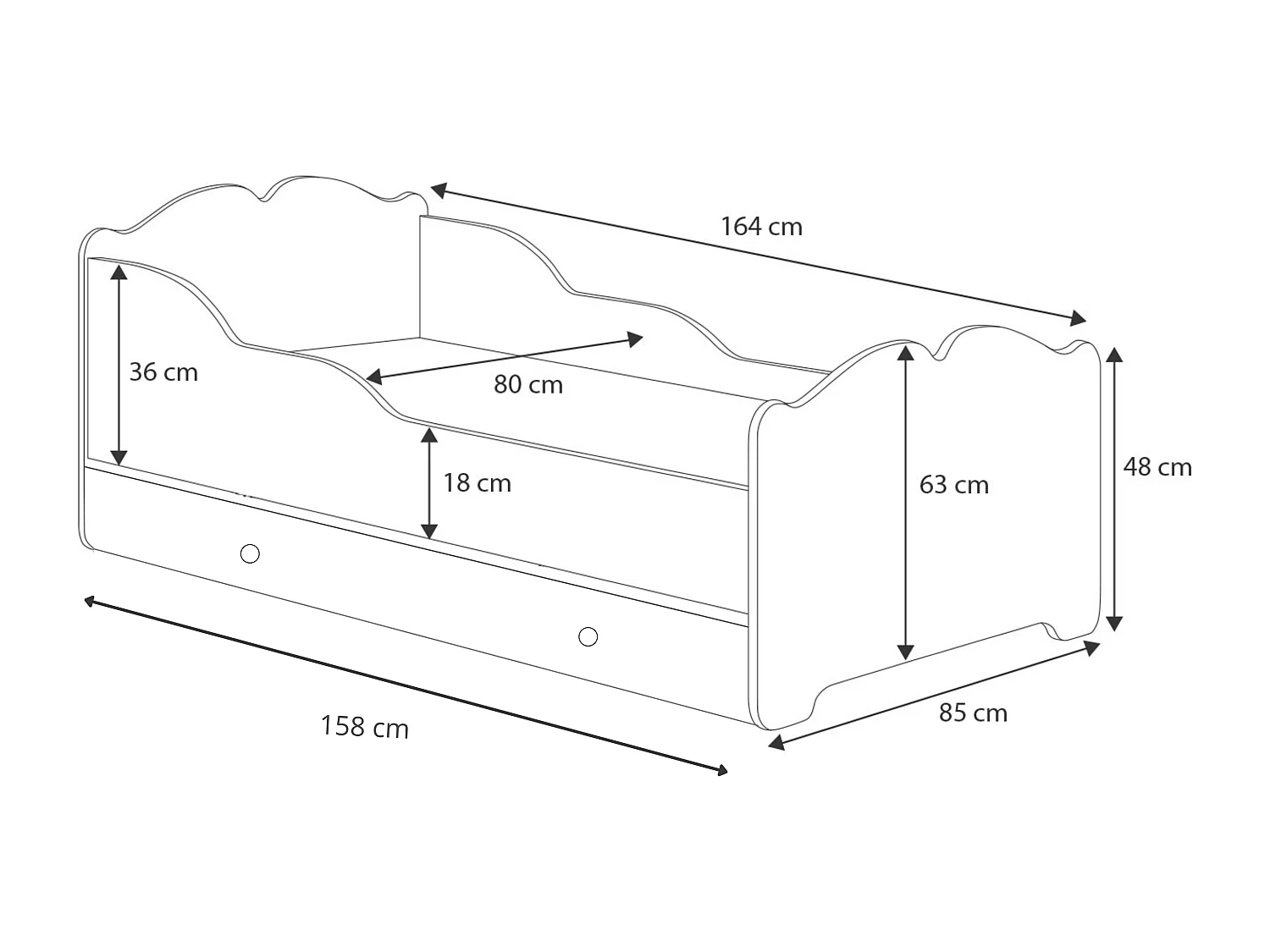 Cama infantil Anna 160x80 cm blanca con cajón, colchón y somier FLEX, seguridad reforzada
