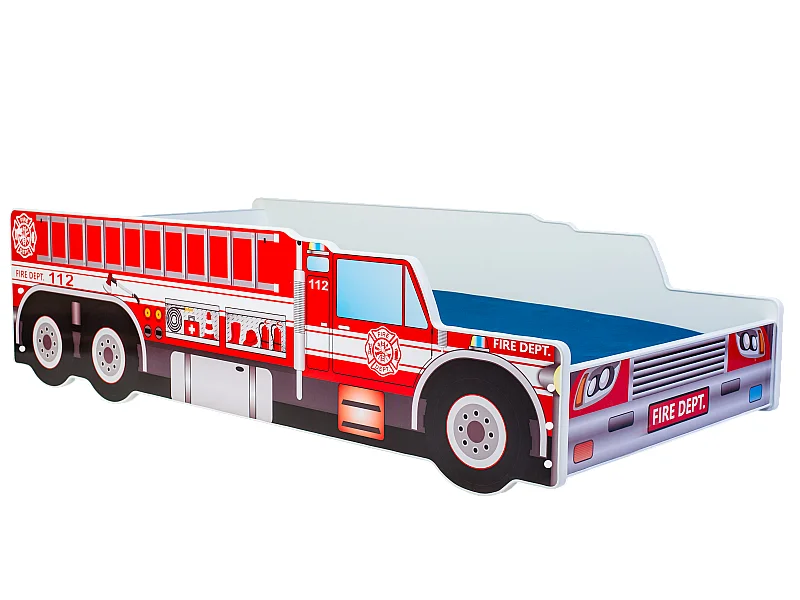Lit enfant camion pompier 140x70 avec matelas et cadre inclus