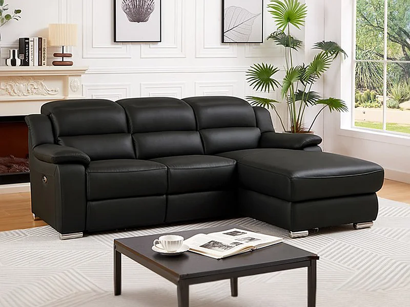 Eckrelaxsofa elektrisch - Ecke rechts - Leder - Schwarz - ARENA III