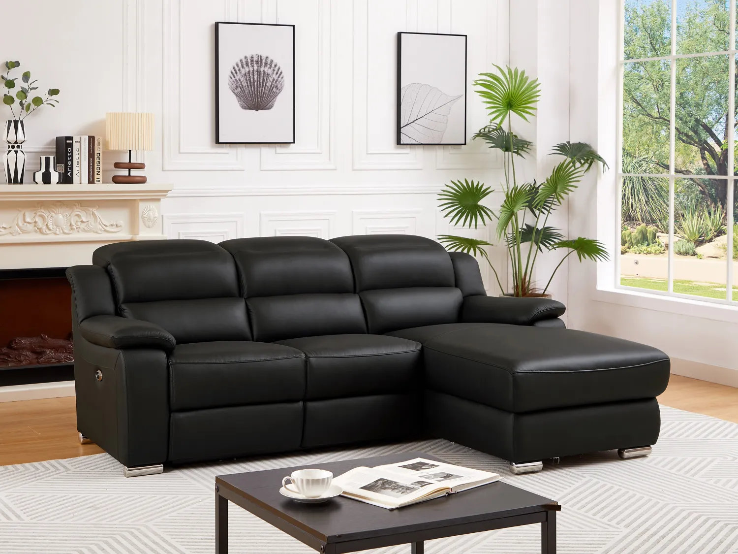 Eckrelaxsofa elektrisch - Ecke rechts - Leder - Schwarz - ARENA III