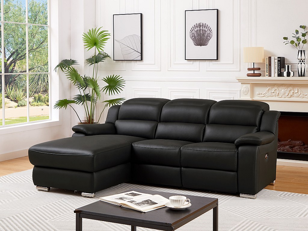 Eckrelaxsofa elektrisch - Ecke links - Leder - Schwarz - ARENA III