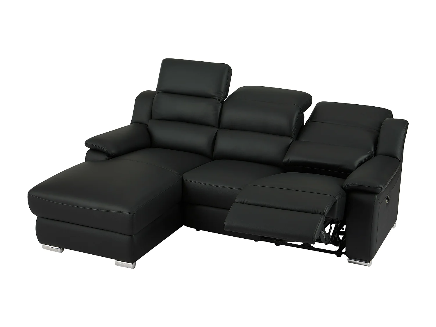 Vänster hörnsofa i svart läder med elektrisk relaxfunktion ARENA III