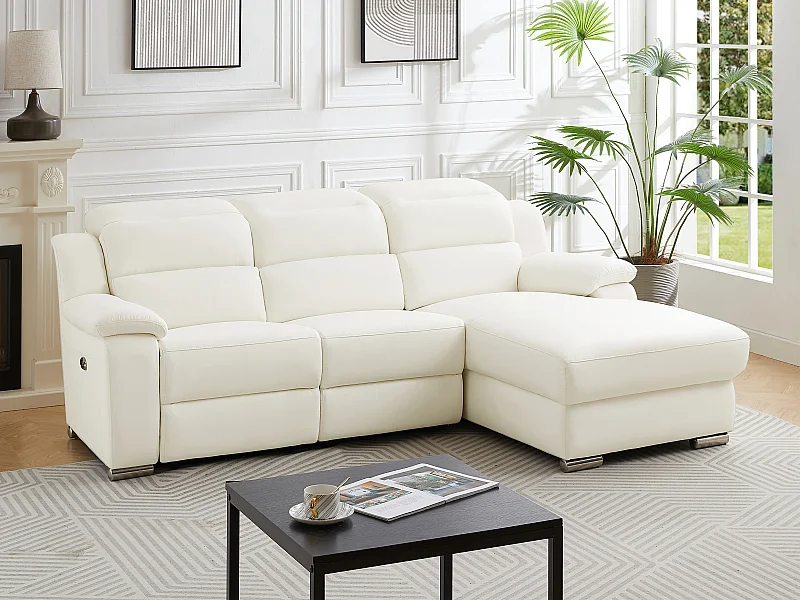 Canapé d'angle droit relax électrique en cuir blanc ARENA III