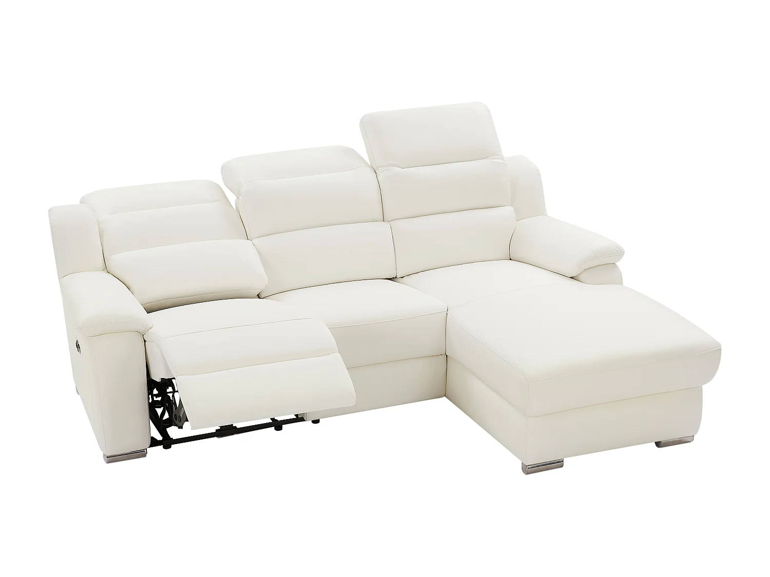 Canapé d'angle droit relax électrique en cuir blanc ARENA III