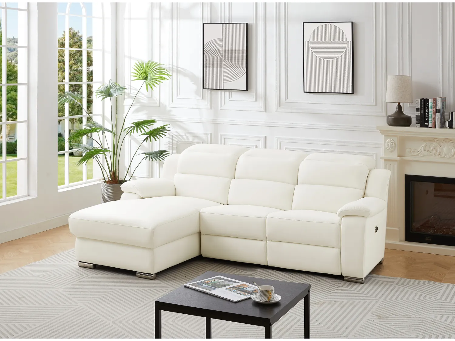 Eckrelaxsofa elektrisch - Ecke links - Leder - Weiß - ARENA III