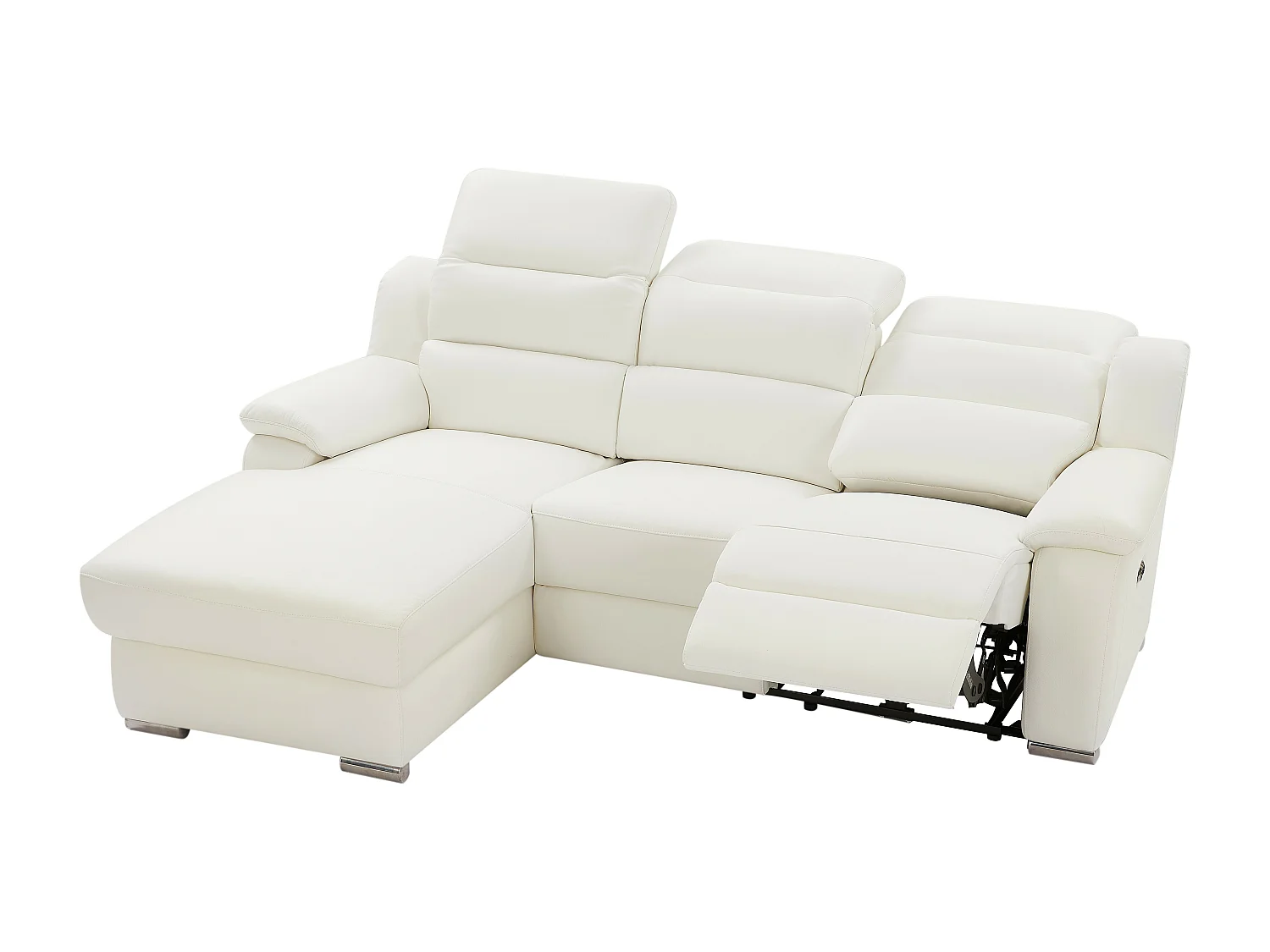 Vänster hörnrelaxsoffa i vitt läder ARENA III med elektrisk lutning