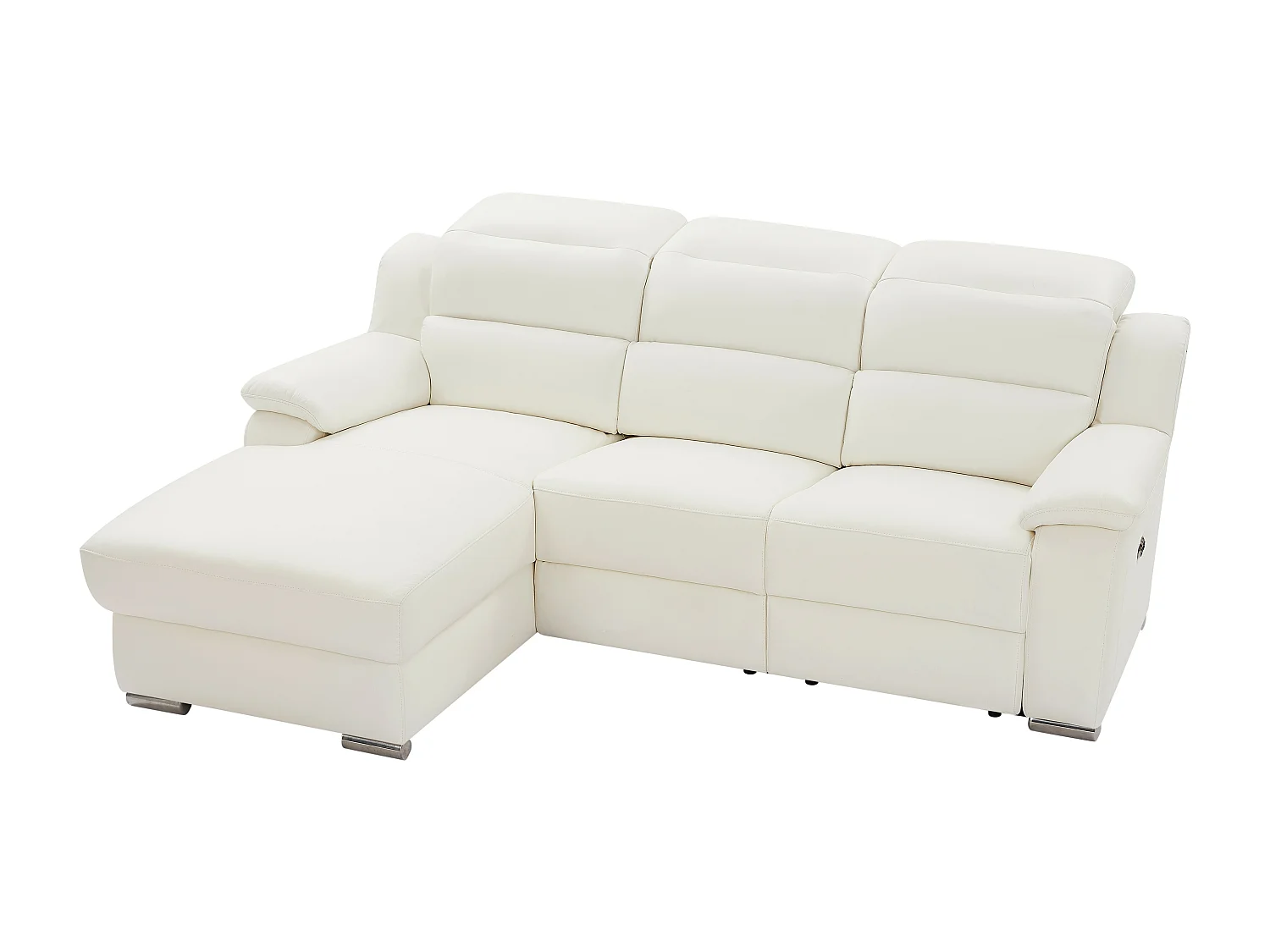 Vänster hörnrelaxsoffa i vitt läder ARENA III med elektrisk lutning