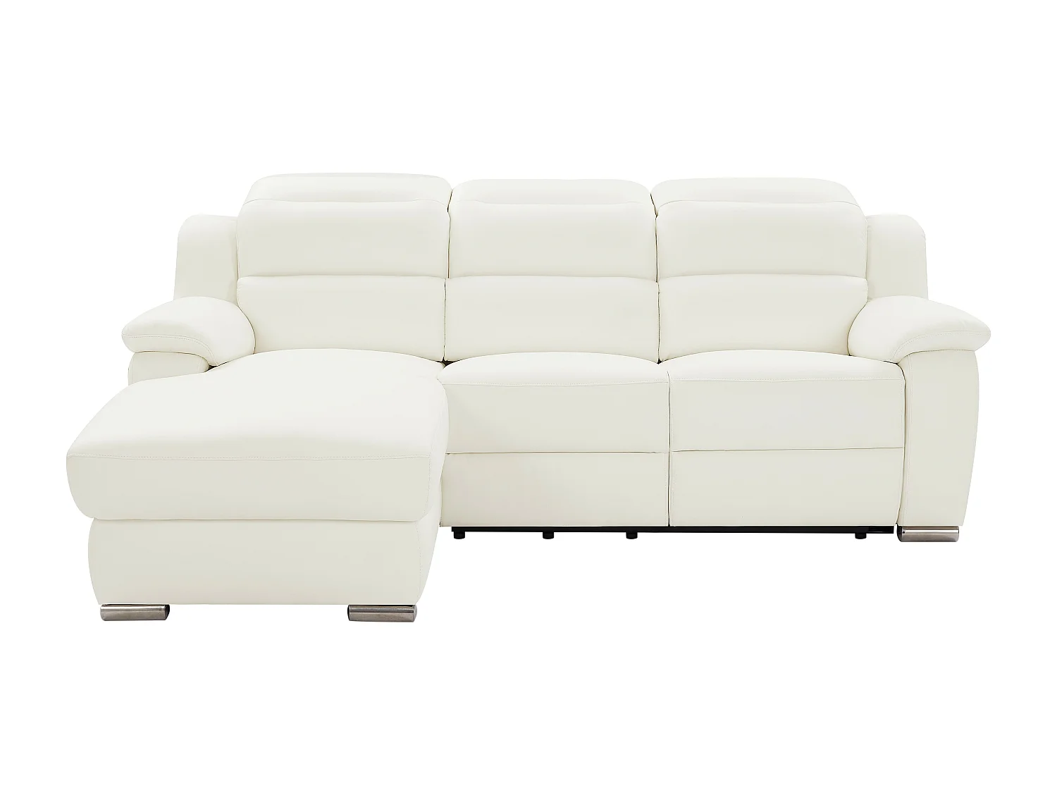Vänster hörnrelaxsoffa i vitt läder ARENA III med elektrisk lutning