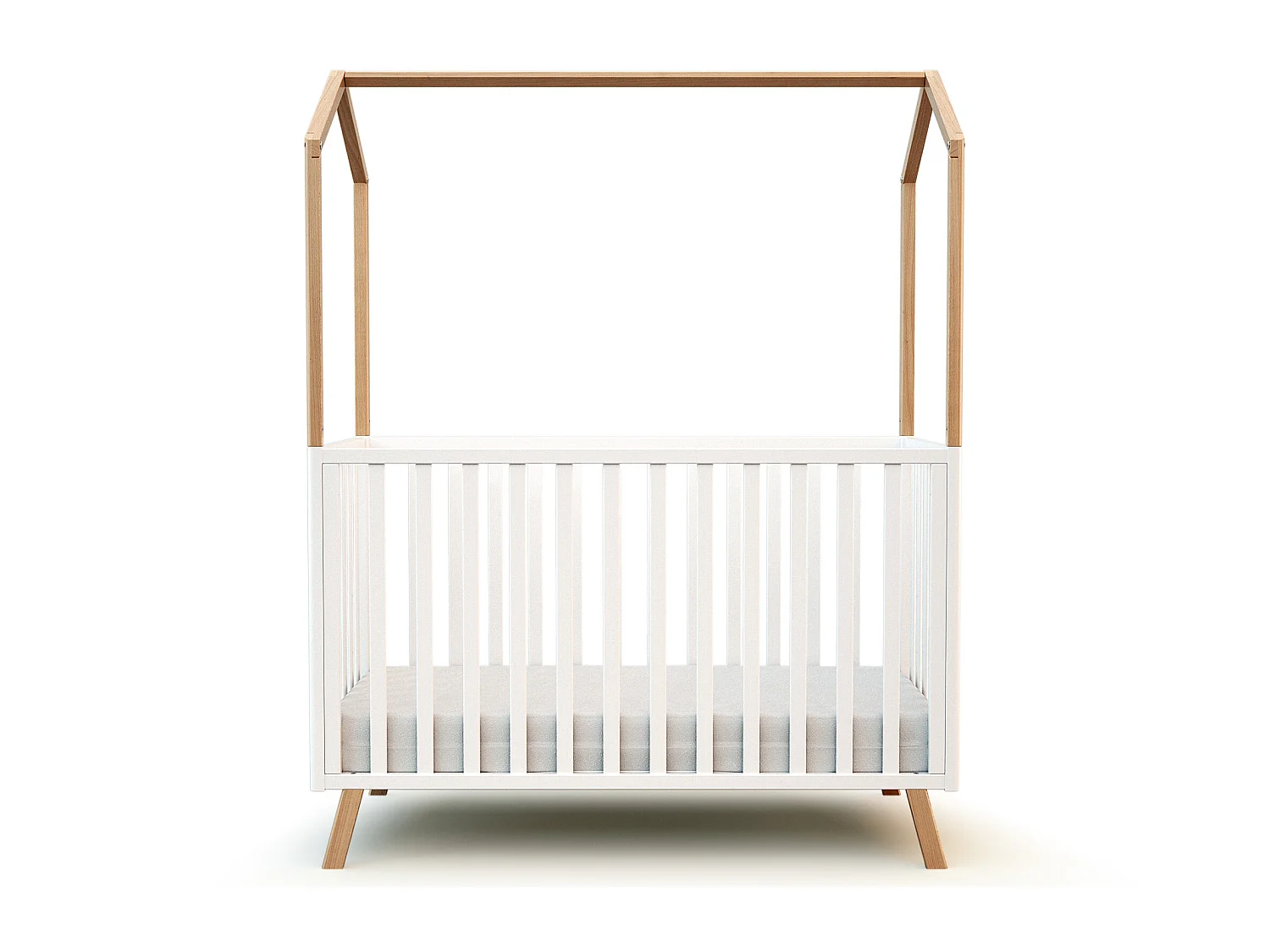 Cama de bebe convertível em cabana CONFORT de madeira Branco e Faia 60 x 120 cm