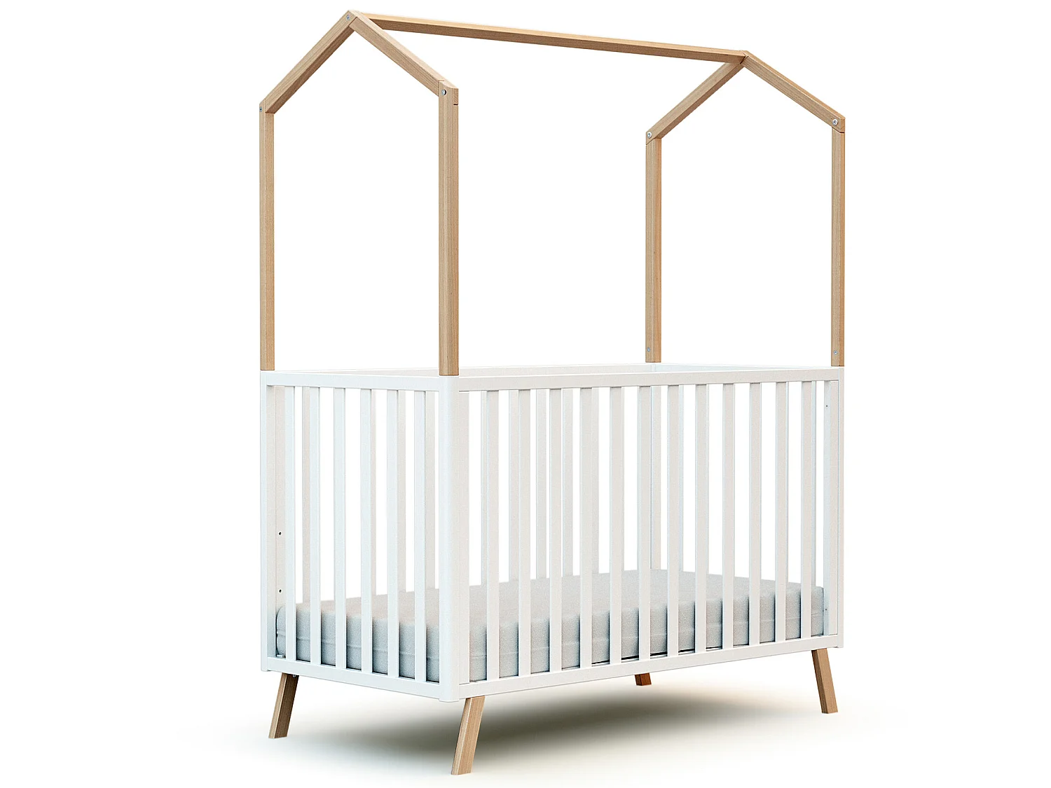 Umwandelbares Hüttenbett für Babys CONFORT Holz Weiß und Buche Lackiert 60 x 120