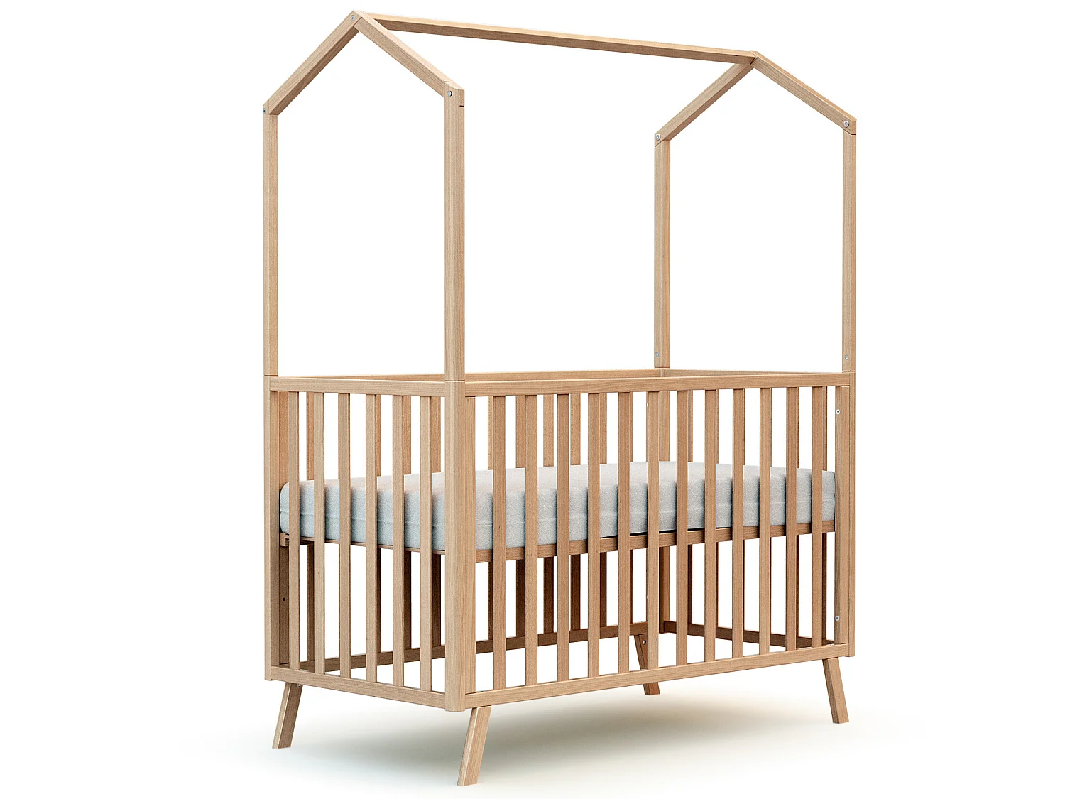 Lettino forma di casa trasformabile CONFORT legno - Faggio verni