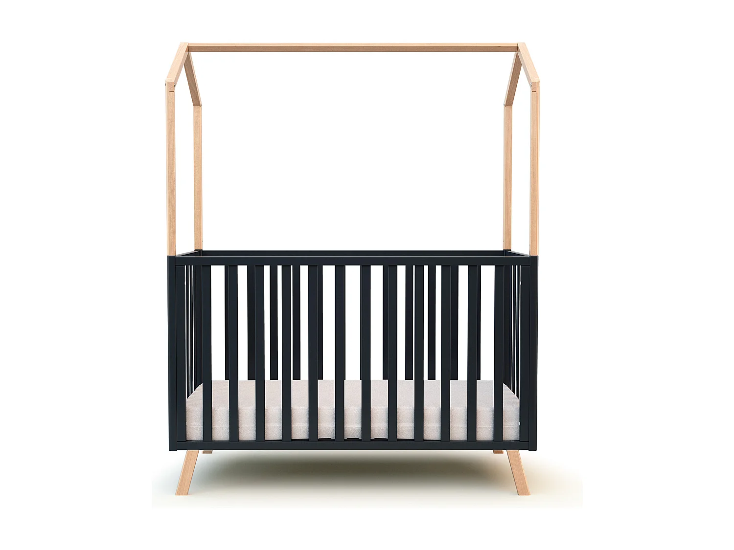 Lettino forma di casa trasformabile CONFORT legno - Grafite grigio/Faggio