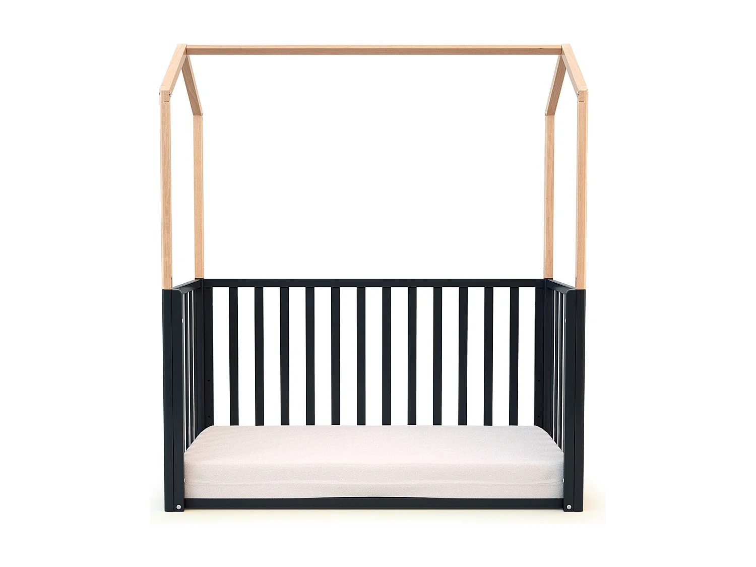 Lettino forma di casa trasformabile CONFORT legno - Grafite grigio/Faggio