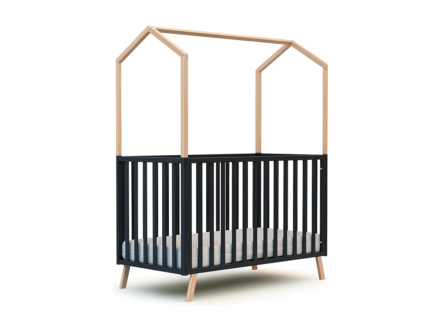 Lettino forma di casa trasformabile CONFORT legno - Grafite grigio/Faggio