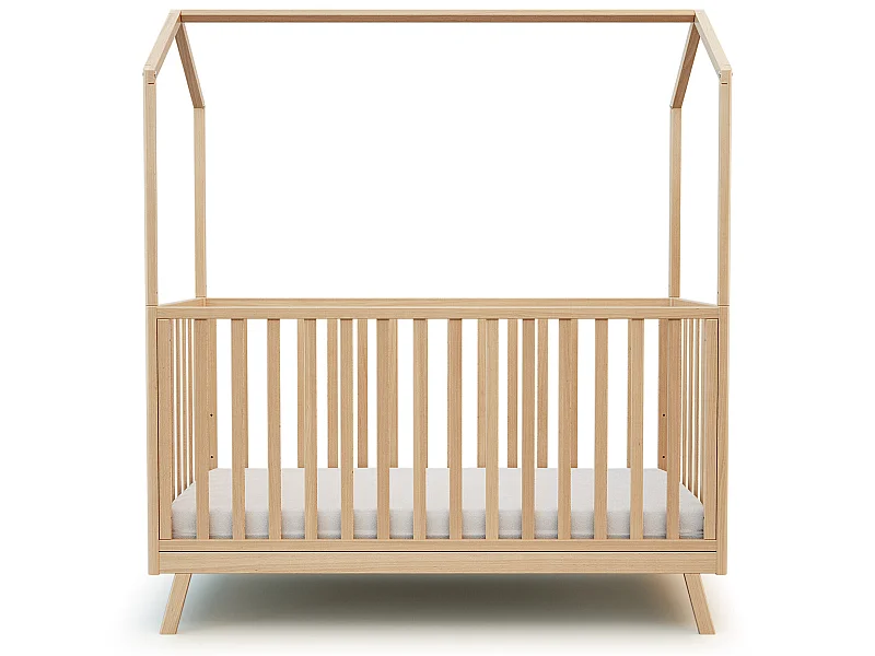Lit cabane bébé évolutif en bois CONFORT Hêtre Verni 70 x 140 cm