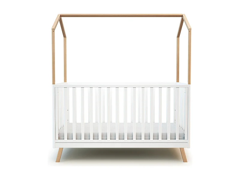 Umwandelbares Hüttenbett für Babys CONFORT Holz Weiß und Buche Lackiert 70 x 140