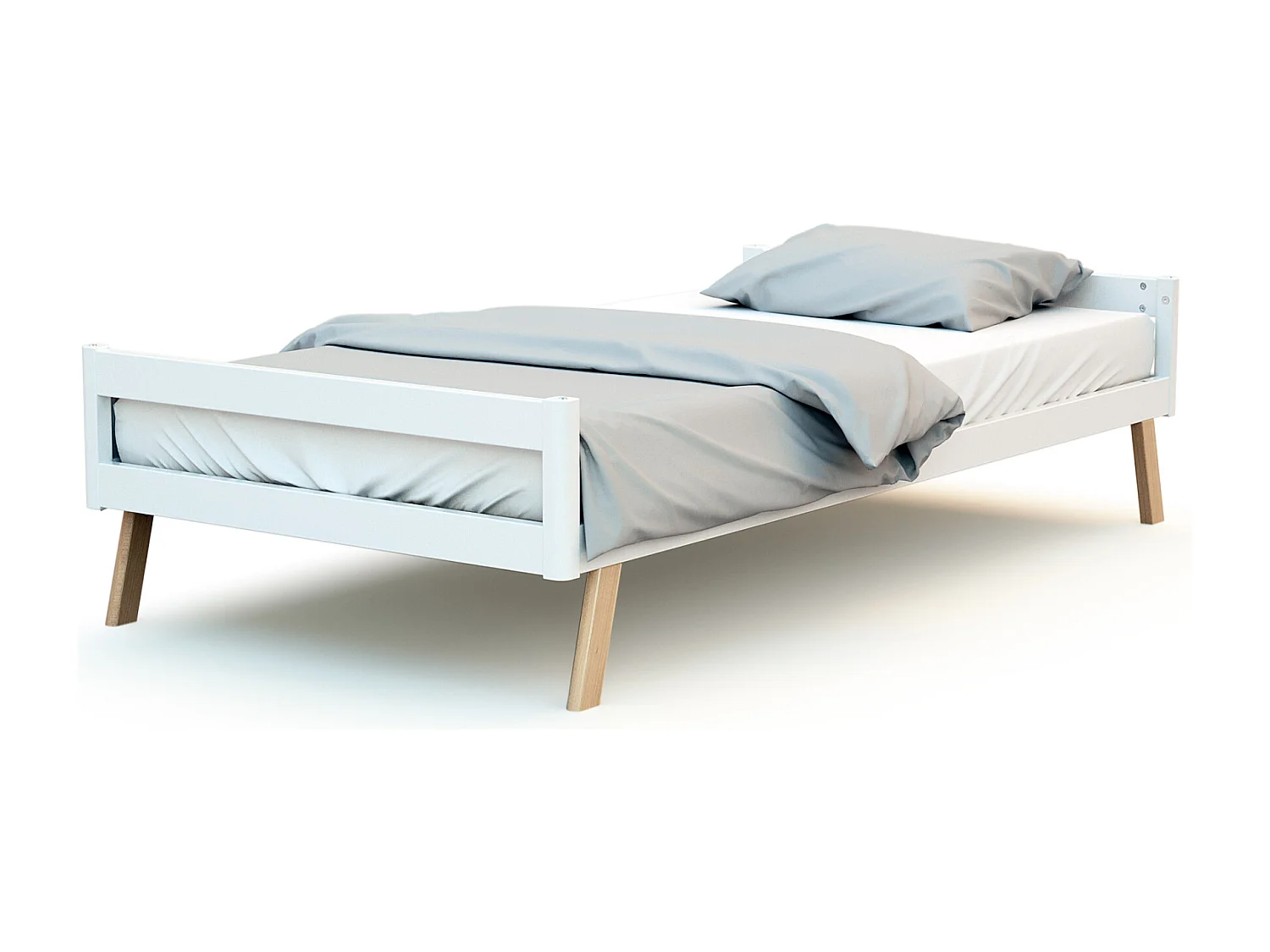 Cama de bebe convertível em cabana CONFORT de madeira Branco e Faia 70 x 140 cm
