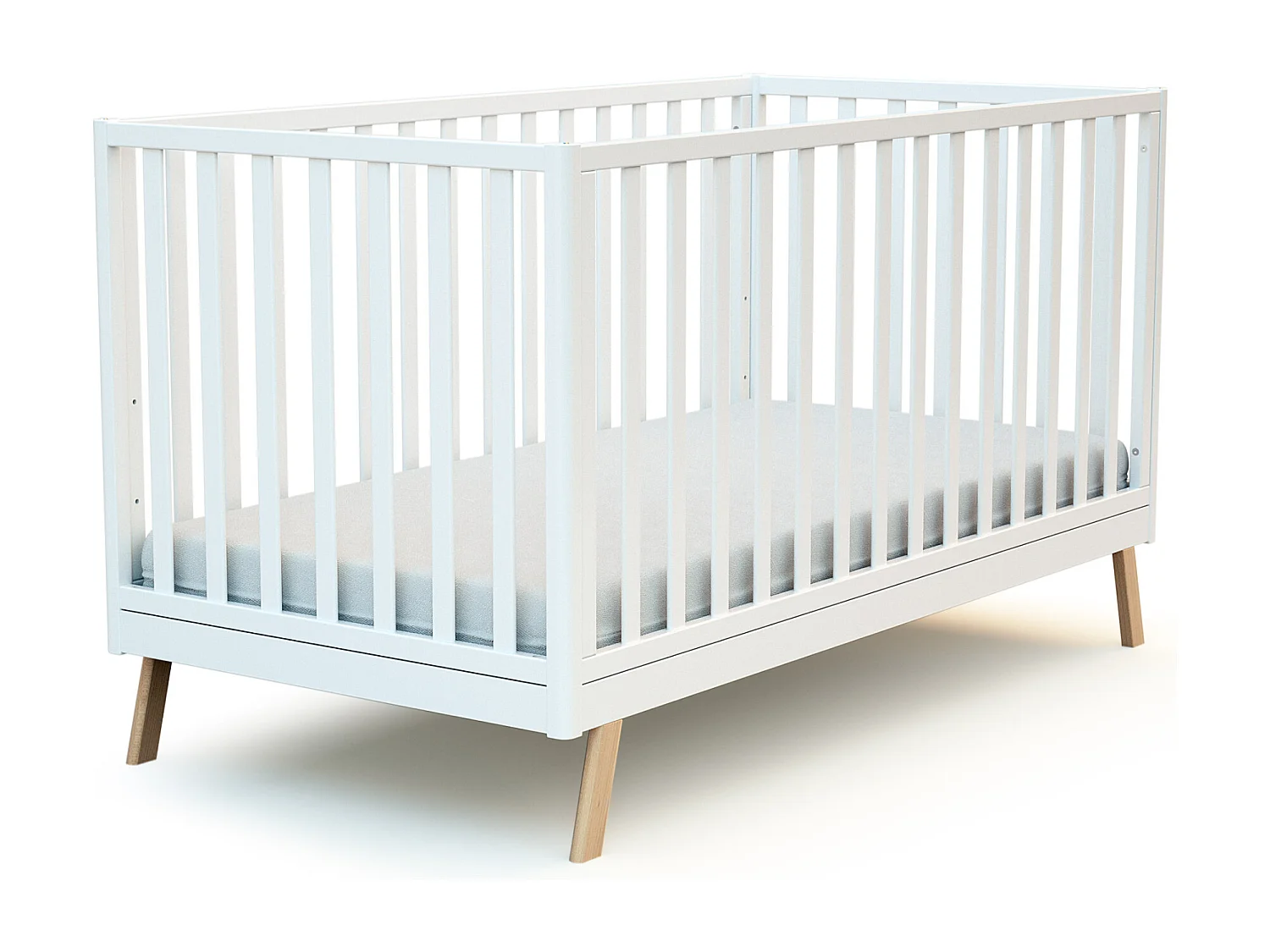 Cama de bebe convertível em cabana CONFORT de madeira Branco e Faia 70 x 140 cm