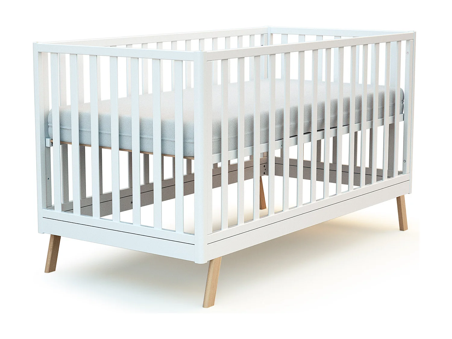 Cama de bebe convertível em cabana CONFORT de madeira Branco e Faia 70 x 140 cm