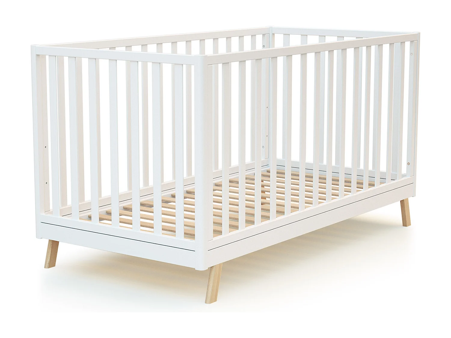 Cama de bebe convertível em cabana CONFORT de madeira Branco e Faia 70 x 140 cm