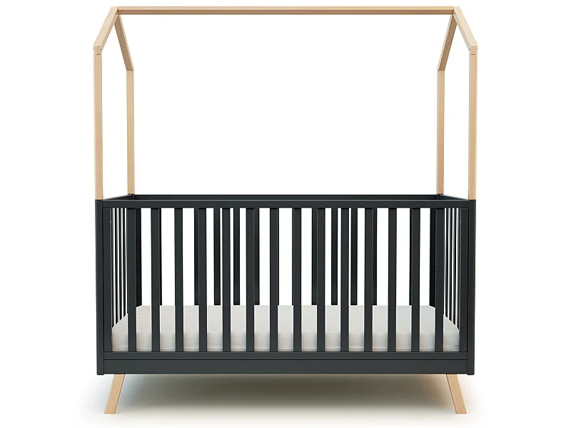 Lettino bambini trasformabile a capanna CONFORT legno - Grafite Grigio/Faggio - 70 x 140 - 146 x 74,50 x 162,50 cm