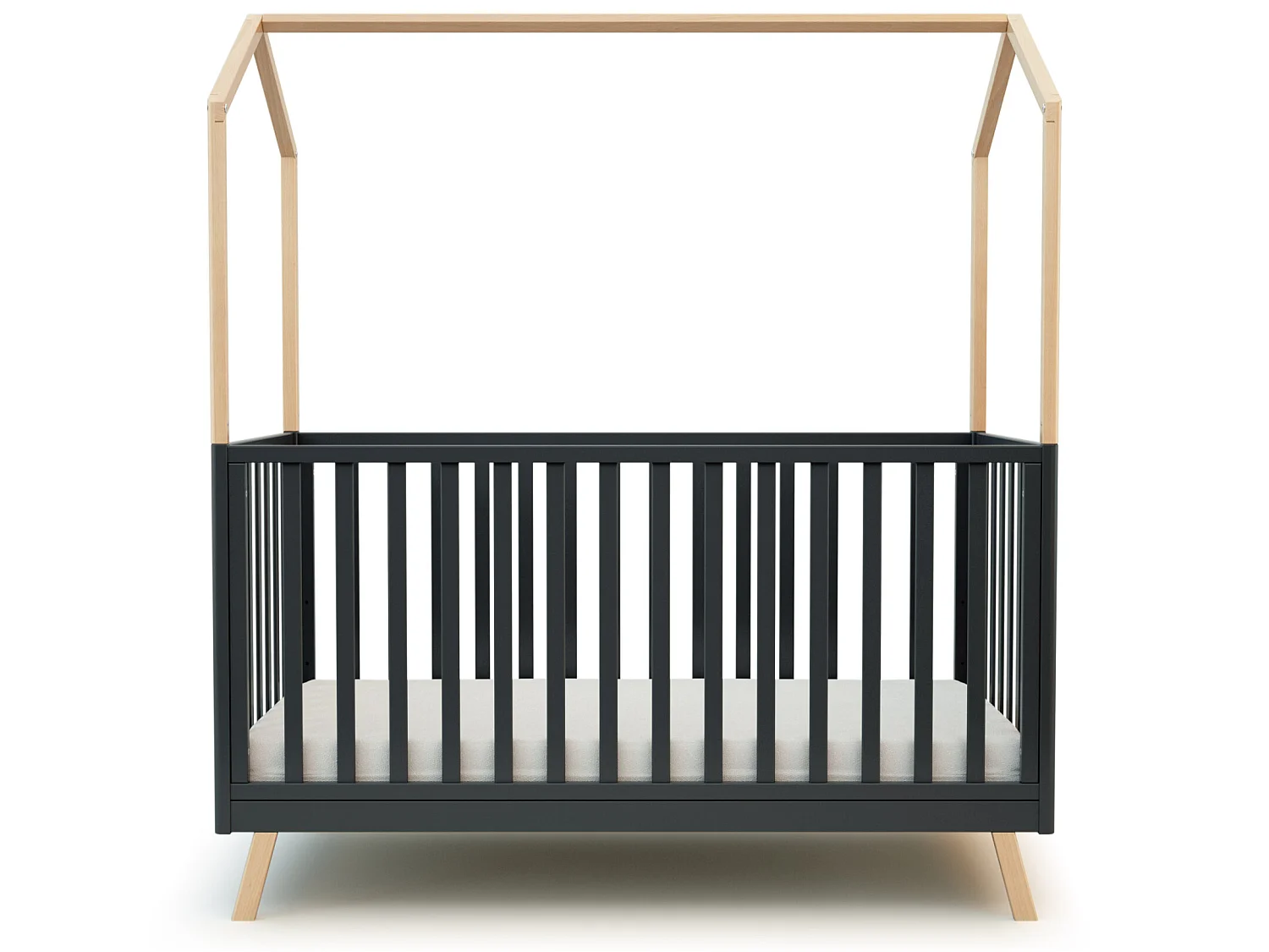 Umwandelbares Hüttenbett für Babys CONFORT Holz Graphitgrau und Buche Lackiert 70 x 140