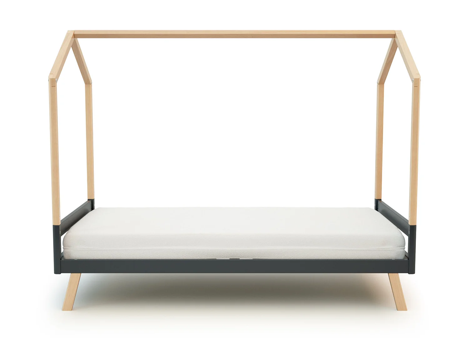 Umwandelbares Hüttenbett für Babys CONFORT Holz Graphitgrau und Buche Lackiert 70 x 140