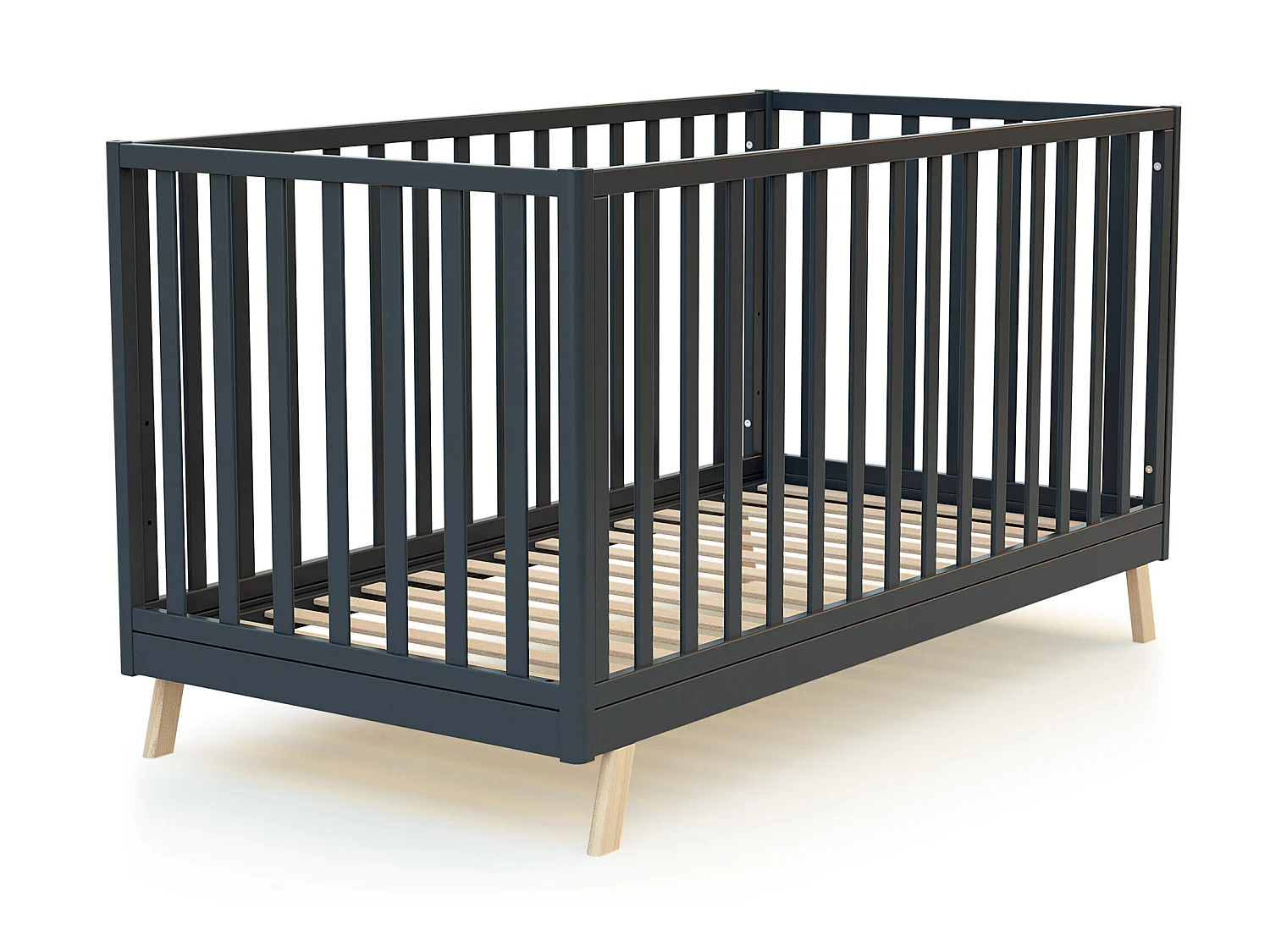 Umwandelbares Hüttenbett für Babys CONFORT Holz Graphitgrau und Buche Lackiert 70 x 140