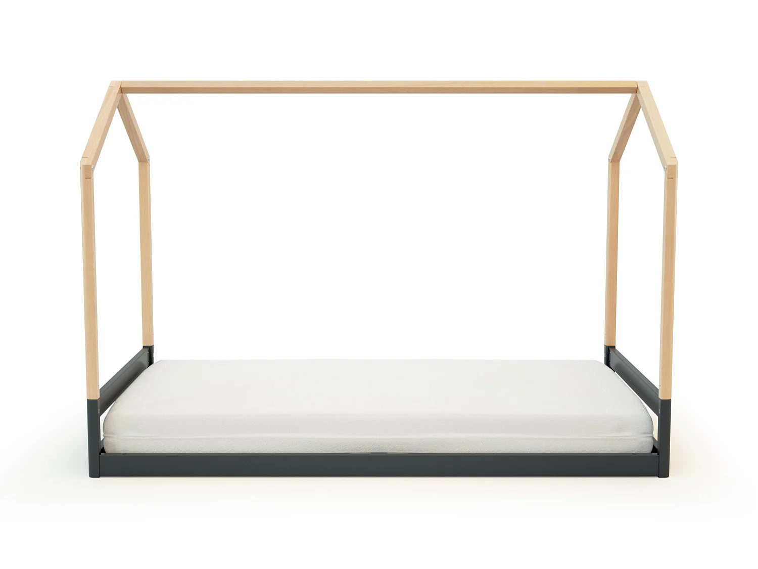 Cama de bebe convertível em cabana CONFORT de madeira Cinzento Grafite e Faia 70 x 140 cm