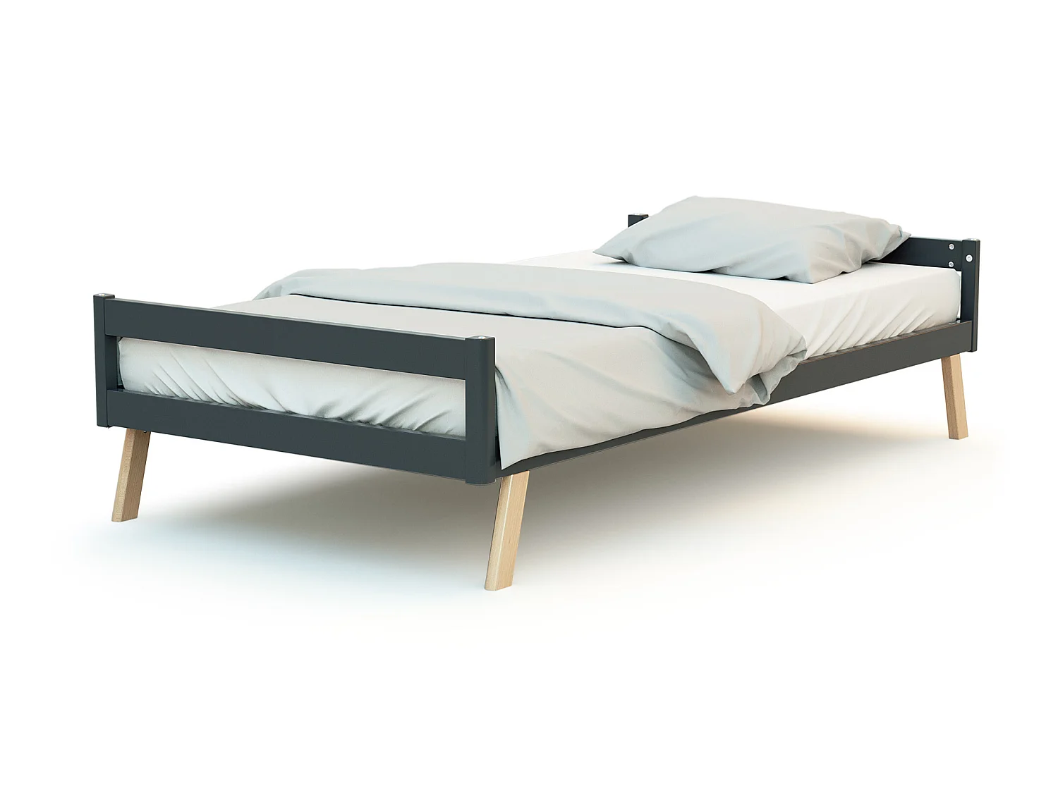 Cama de bebe convertível em cabana CONFORT de madeira Cinzento Grafite e Faia 70 x 140 cm