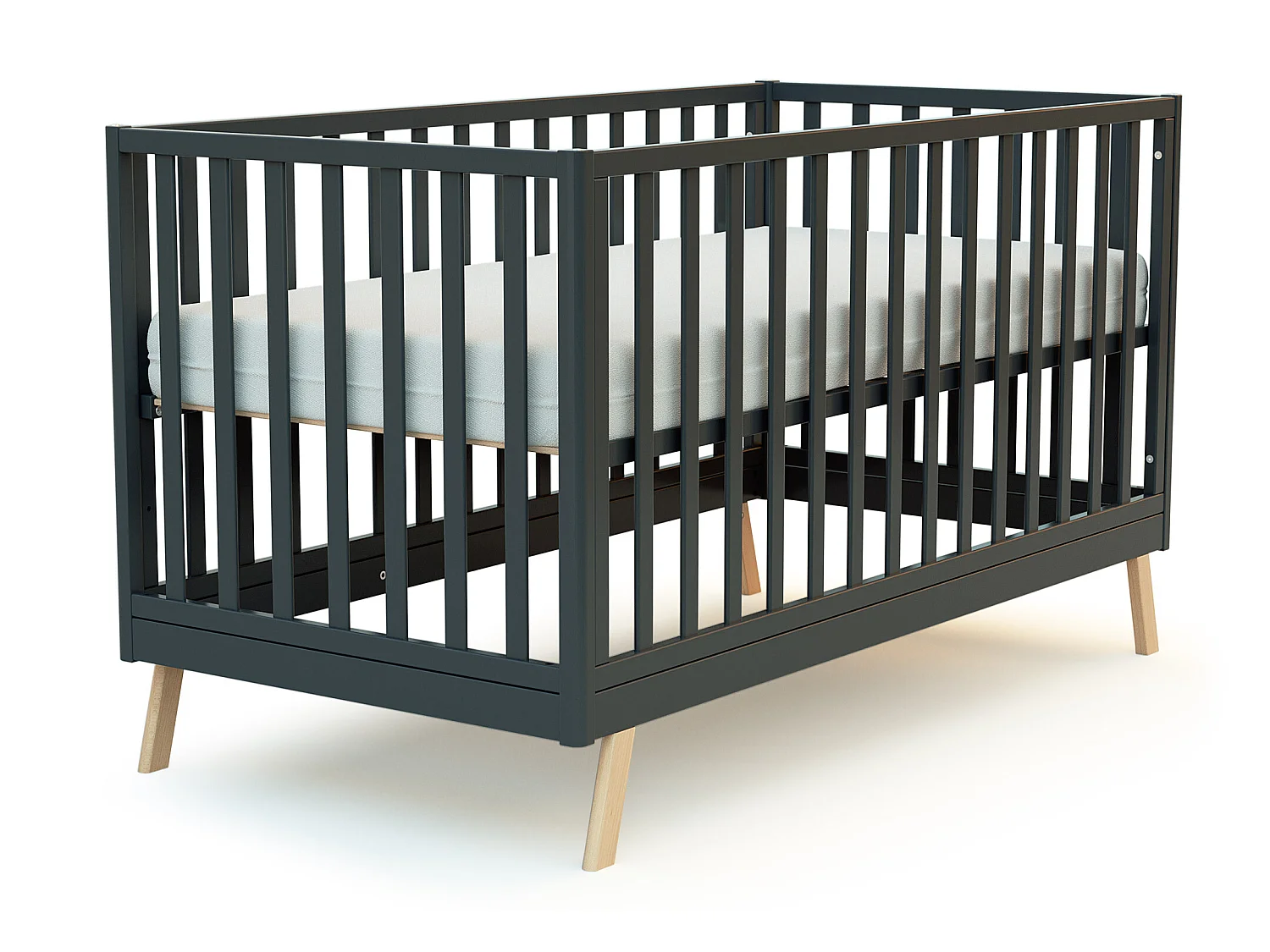 Cama de bebe convertível em cabana CONFORT de madeira Cinzento Grafite e Faia 70 x 140 cm