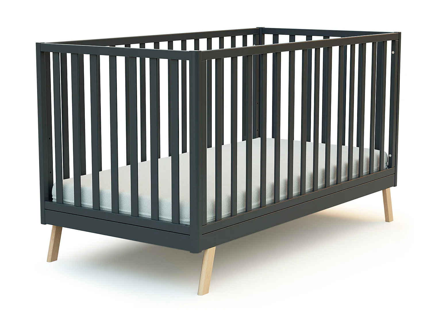 Cama de bebe convertível em cabana CONFORT de madeira Cinzento Grafite e Faia 70 x 140 cm