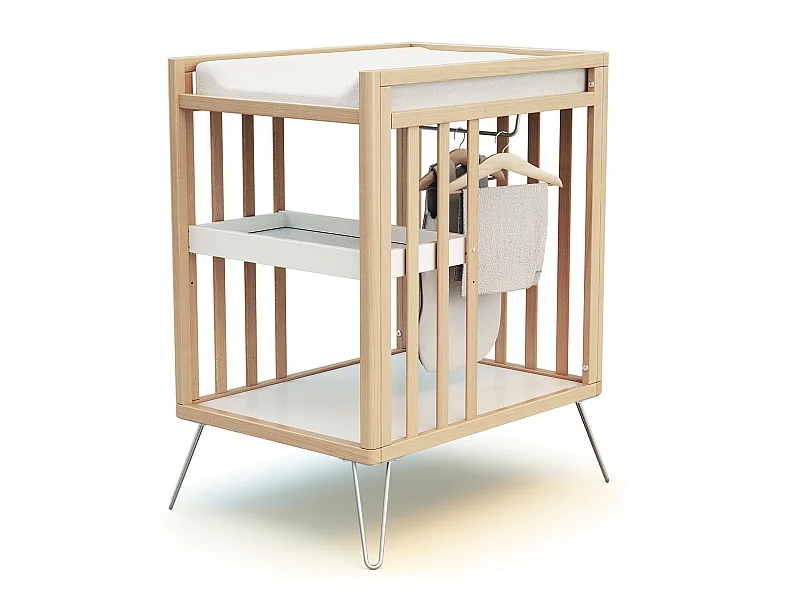 Mesa muda-fraldas com 2 prateleiras ONLY de madeira Faia e de aço