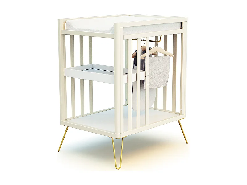 Mesa muda-fraldas com 2 prateleiras ONLY de madeira Branco e Amarelo