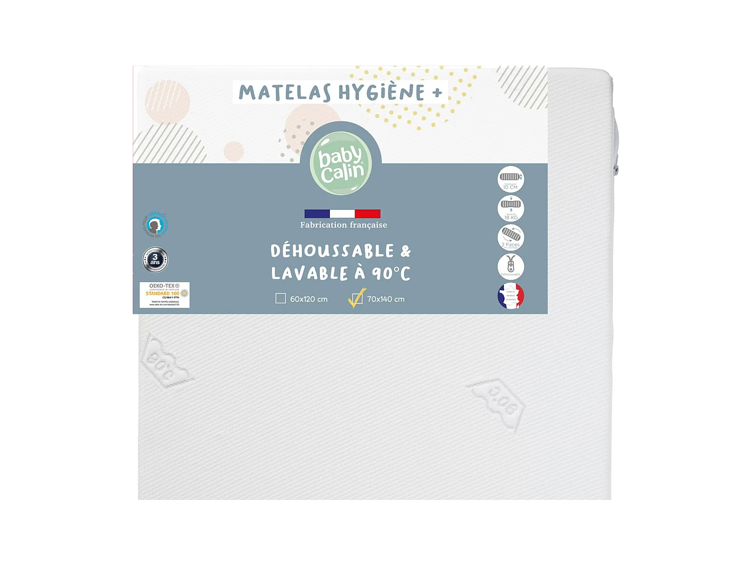 Materasso igienico sfoderabile per lettino 70 x 140 cm - 100% poliuretano - Bianco