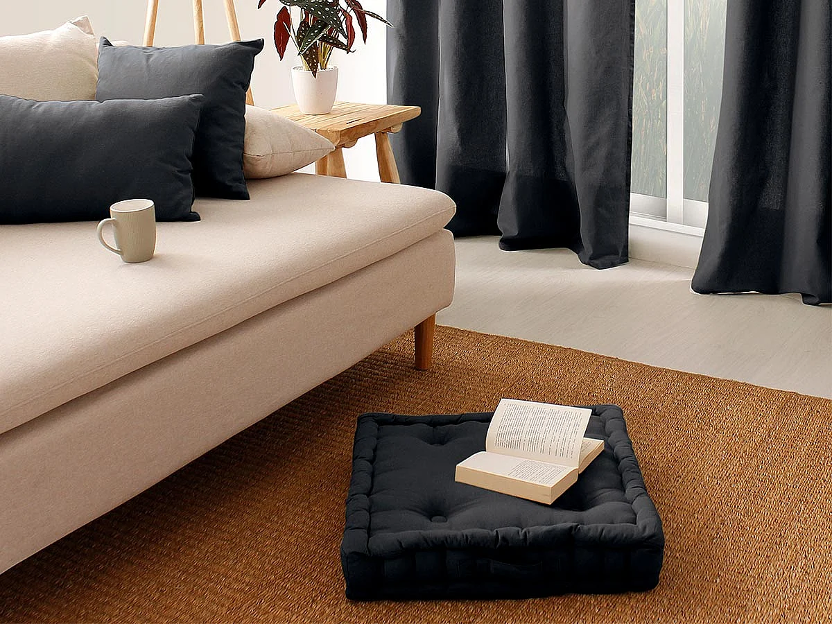 Coussin de Sol Uni "Panama" 50x50cm Gris Foncé