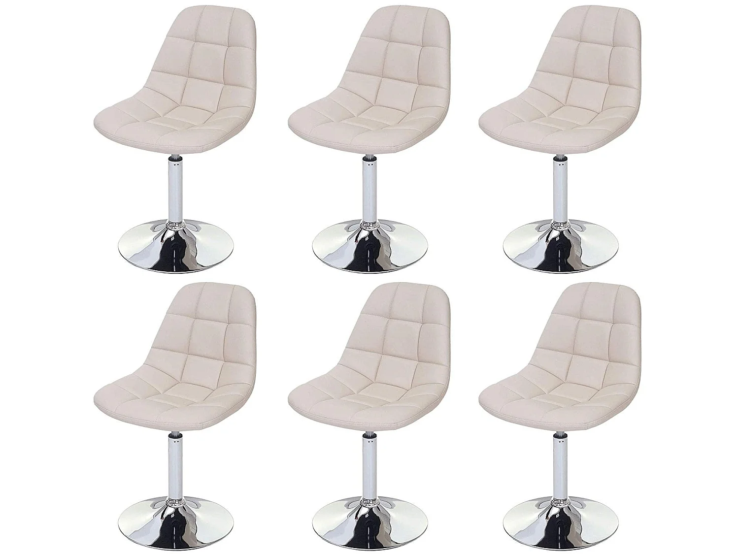6x chaises de salle à manger en synthétique crème pied chromé pivotant CDS04621