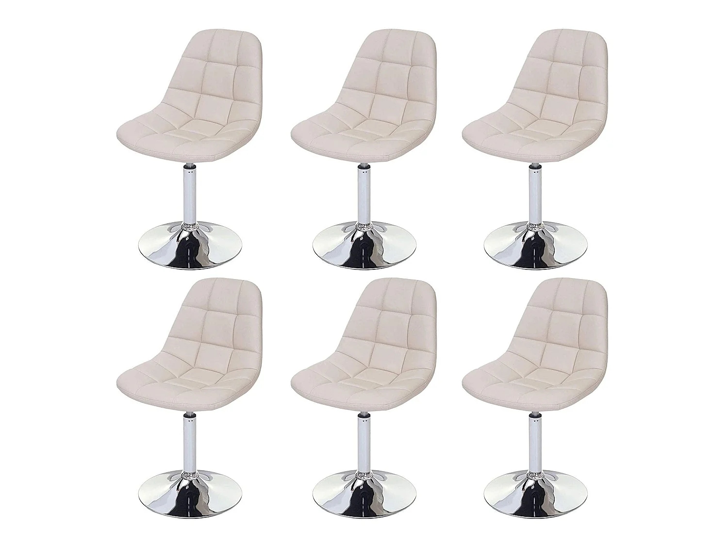 6x chaises de salle à manger en synthétique crème pied chromé pivotant CDS04621