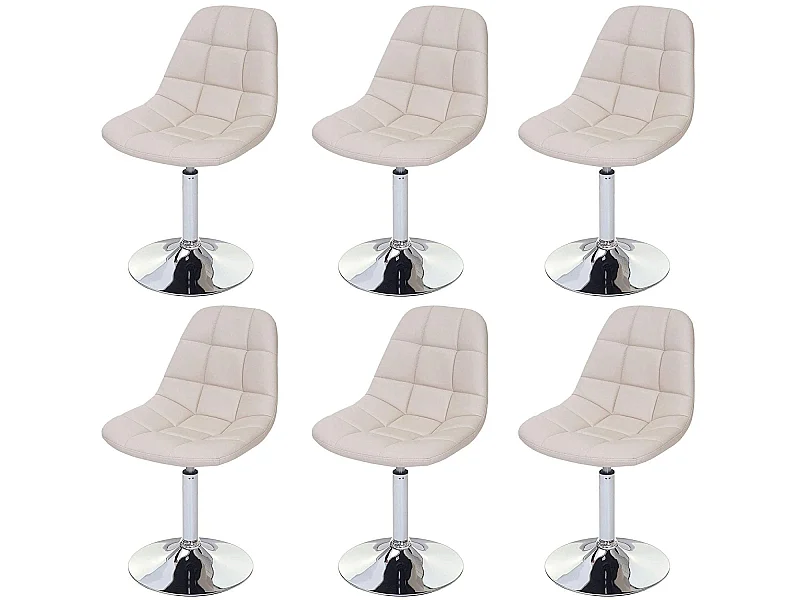 6x chaises de salle à manger en synthétique crème pied chromé pivotant CDS04621