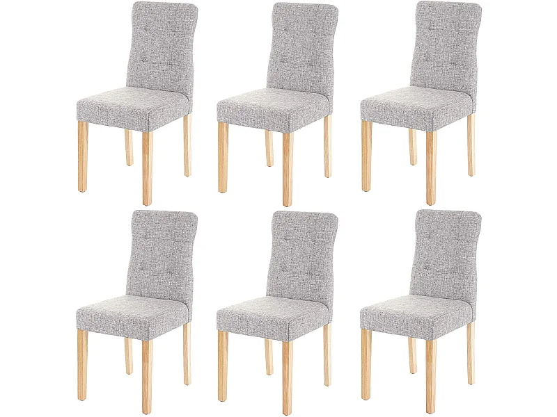 Lot de 6 chaises en tissu gris pieds en bois clair CDS04645