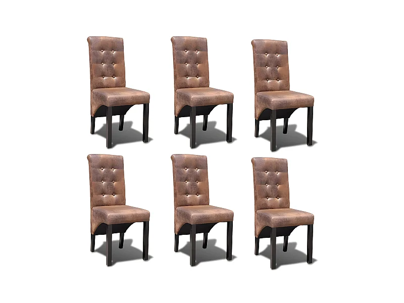 Lot de 6 chaises de salle à manger cuisine design élégant et intemporel en synthétique marron CDS022593
