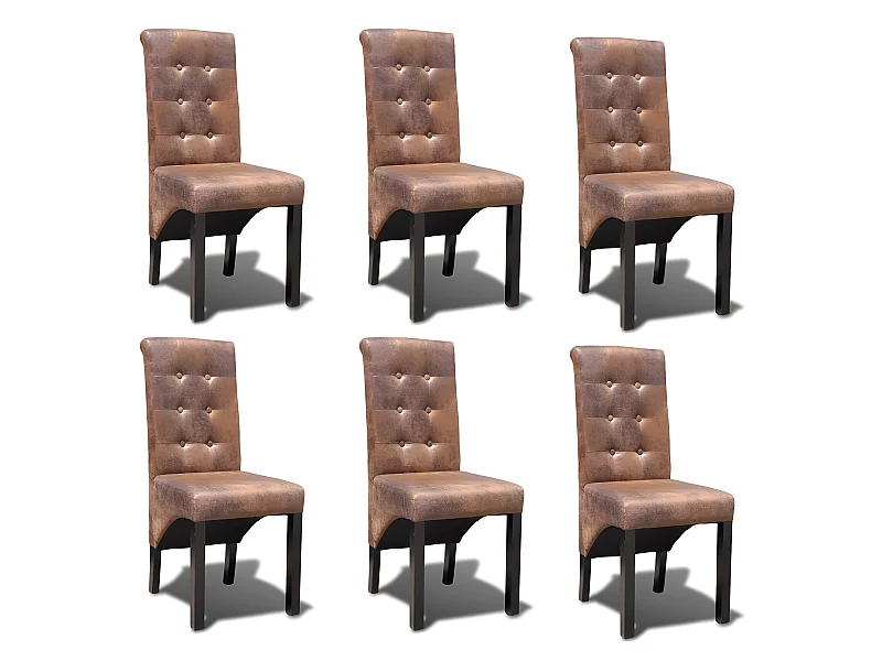 Lot de 6 chaises de salle à manger cuisine design élégant et intemporel en synthétique marron CDS022593