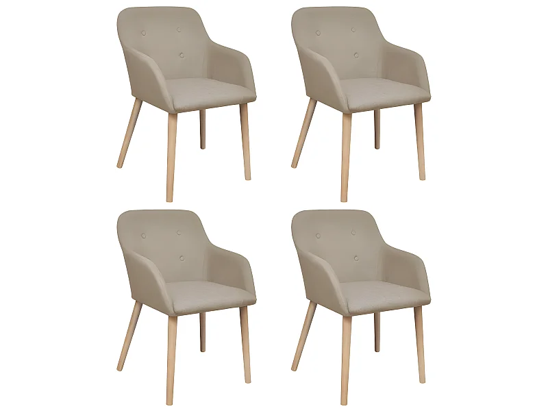 Lot de 4 chaises de salle à manger cuisine design moderne tissu beige et chêne massif CDS021224