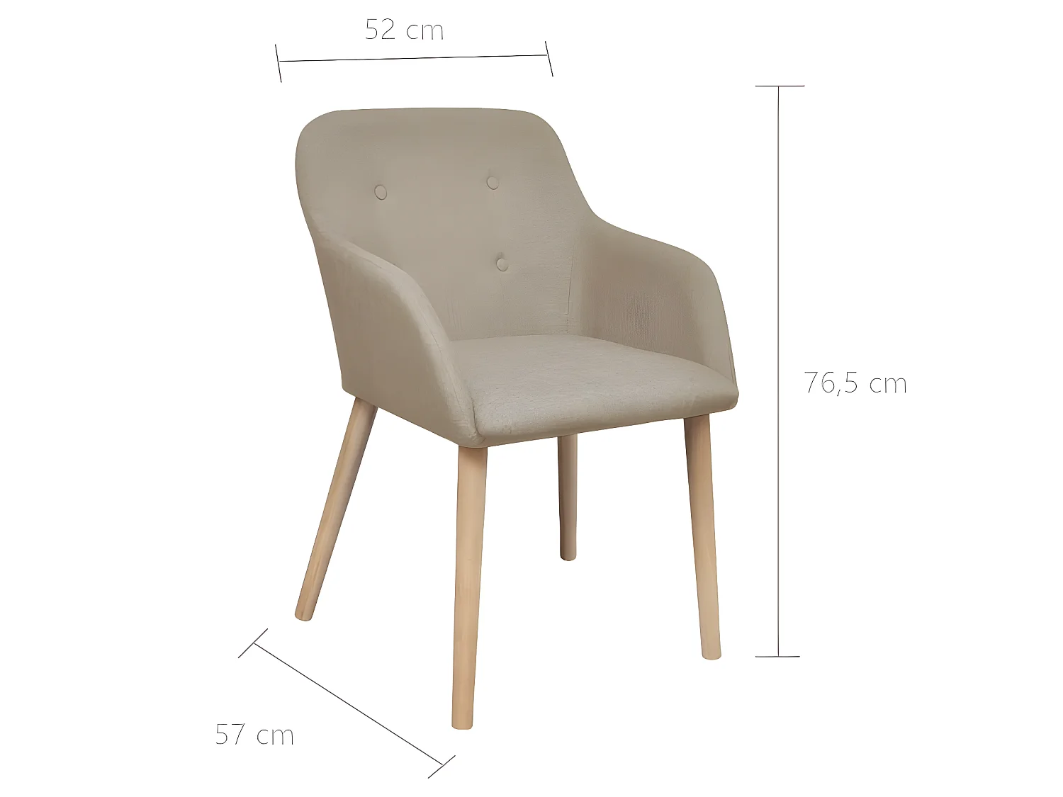 Lot de 4 chaises de salle à manger cuisine design moderne tissu beige et chêne massif CDS021224
