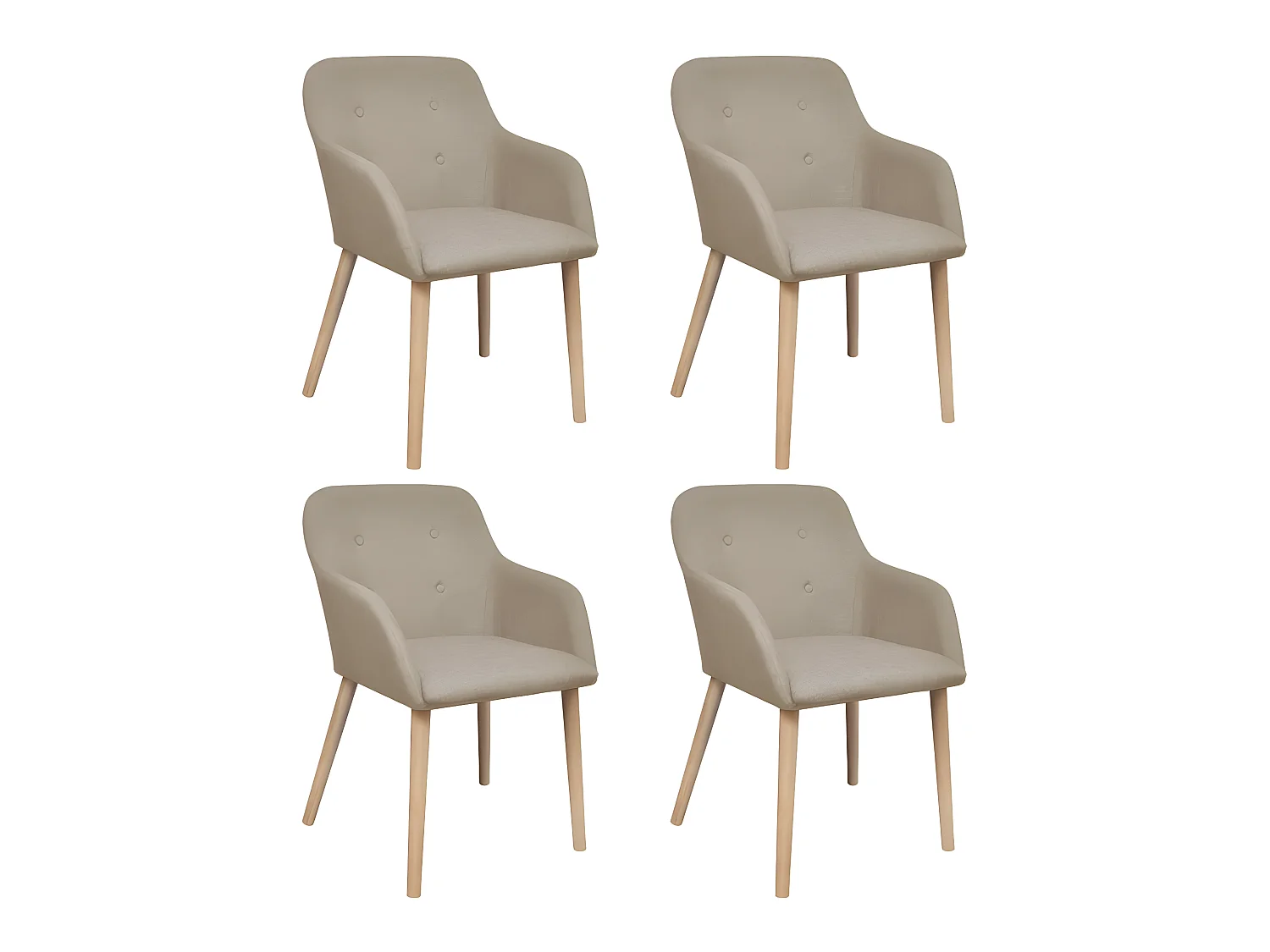 Lot de 4 chaises de salle à manger cuisine design moderne tissu beige et chêne massif CDS021224