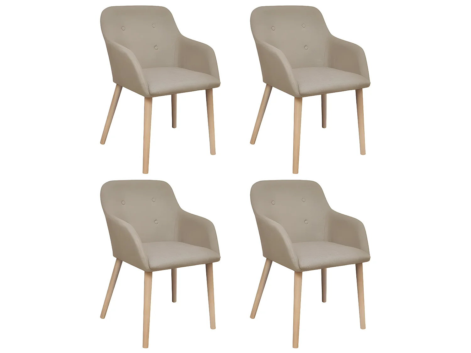 Lot de 4 chaises de salle à manger cuisine design moderne tissu beige et chêne massif CDS021224