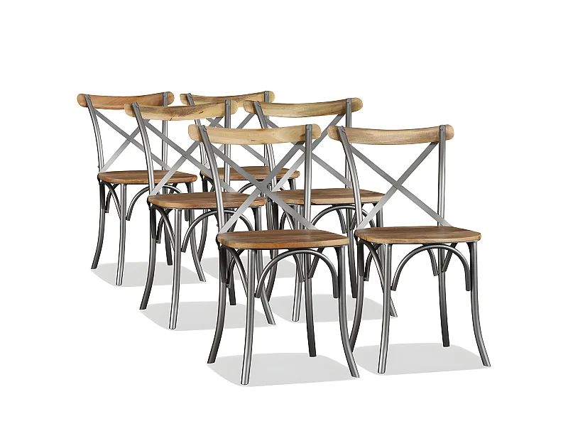 Lot de 6 chaises de salle à manger cuisine design industriel bois de manguier massif et acier CDS022103