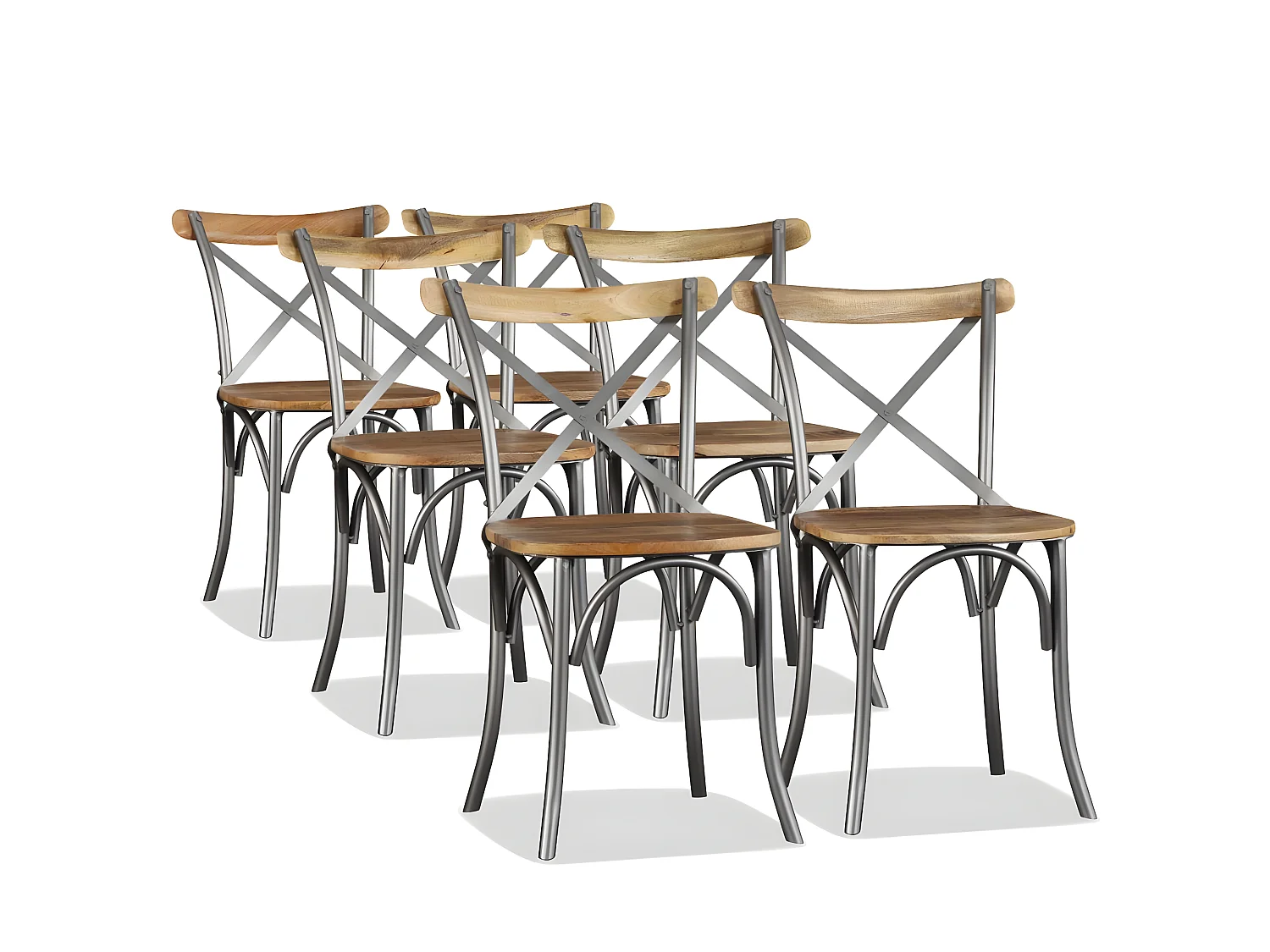 Lot de 6 chaises de salle à manger cuisine design industriel bois de manguier massif et acier CDS022103
