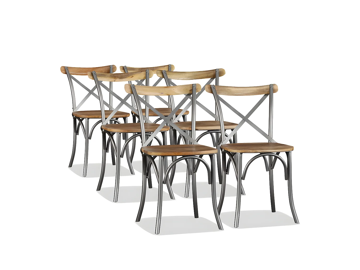 Lot de 6 chaises de salle à manger cuisine design industriel bois de manguier massif et acier CDS022103